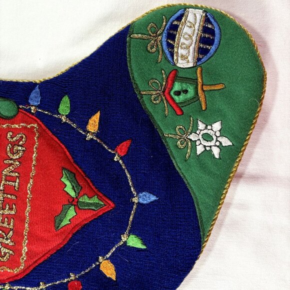 Set Of 3 Knitted Christmas Stockings Embroidered Snowmen and Accents - Picture 3 of 7